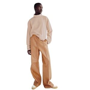 Zara Oversized Turtleneck Sweater Size L High Low Hem Side Slit Minimalist Khaki